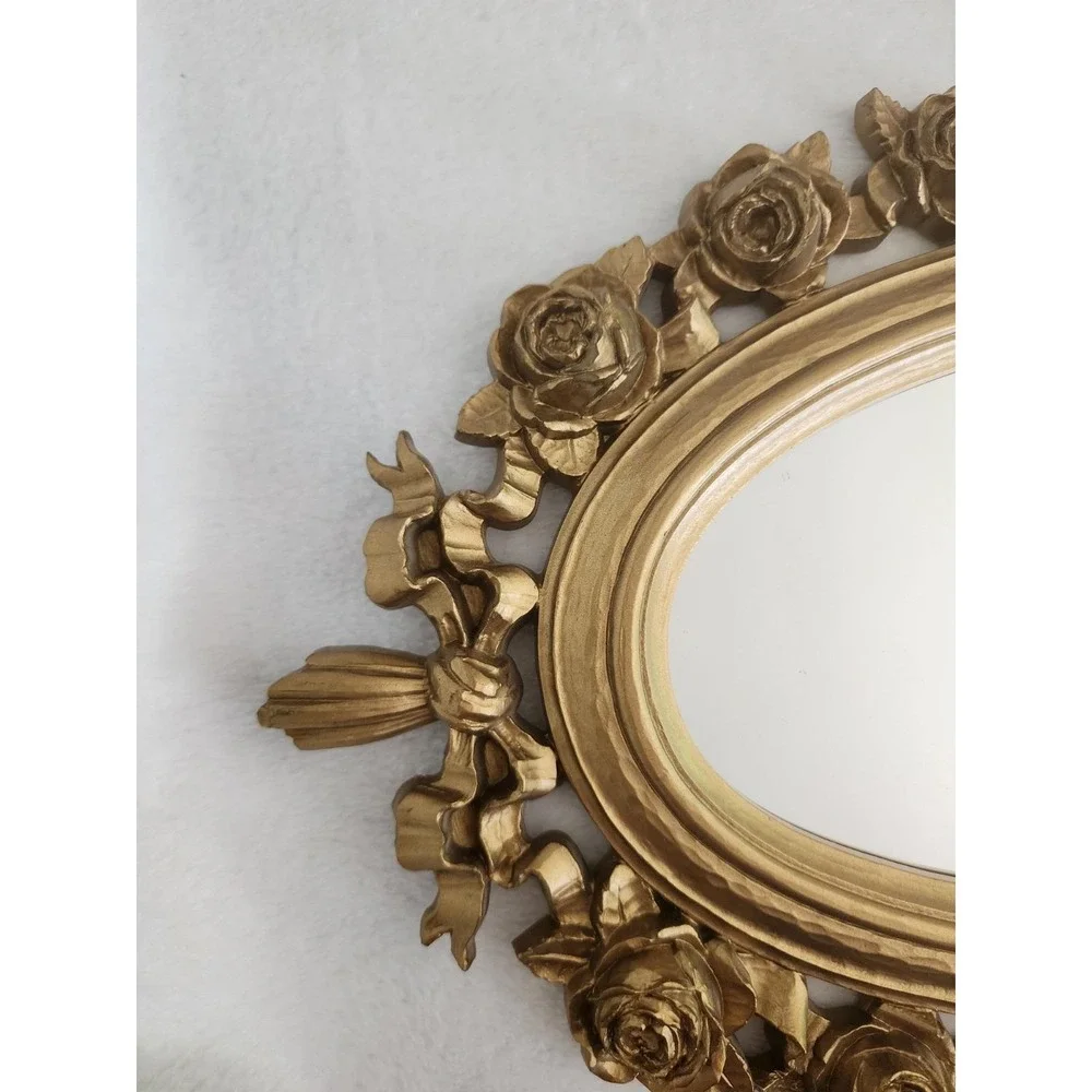 Hollywood Regency Gold Oval Wall Mirror Syroco 2324 Floral Roses 25 X 10